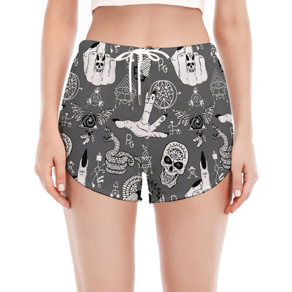 Gothic Wicca Curse Print Women's Split Running Shorts