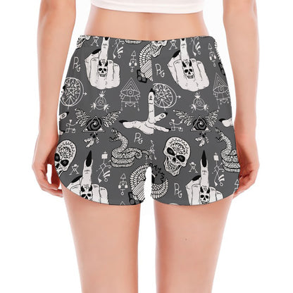 Gothic Wicca Curse Print Women's Split Running Shorts