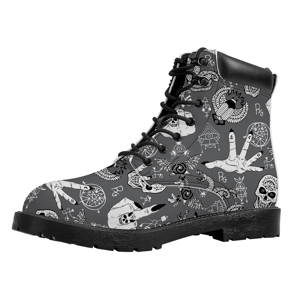 Gothic Wicca Curse Print Work Boots