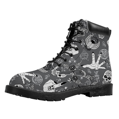 Gothic Wicca Curse Print Work Boots