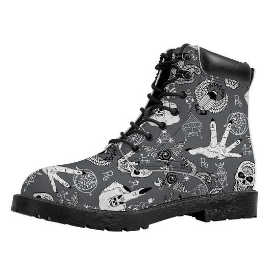 Gothic Wicca Curse Print Work Boots