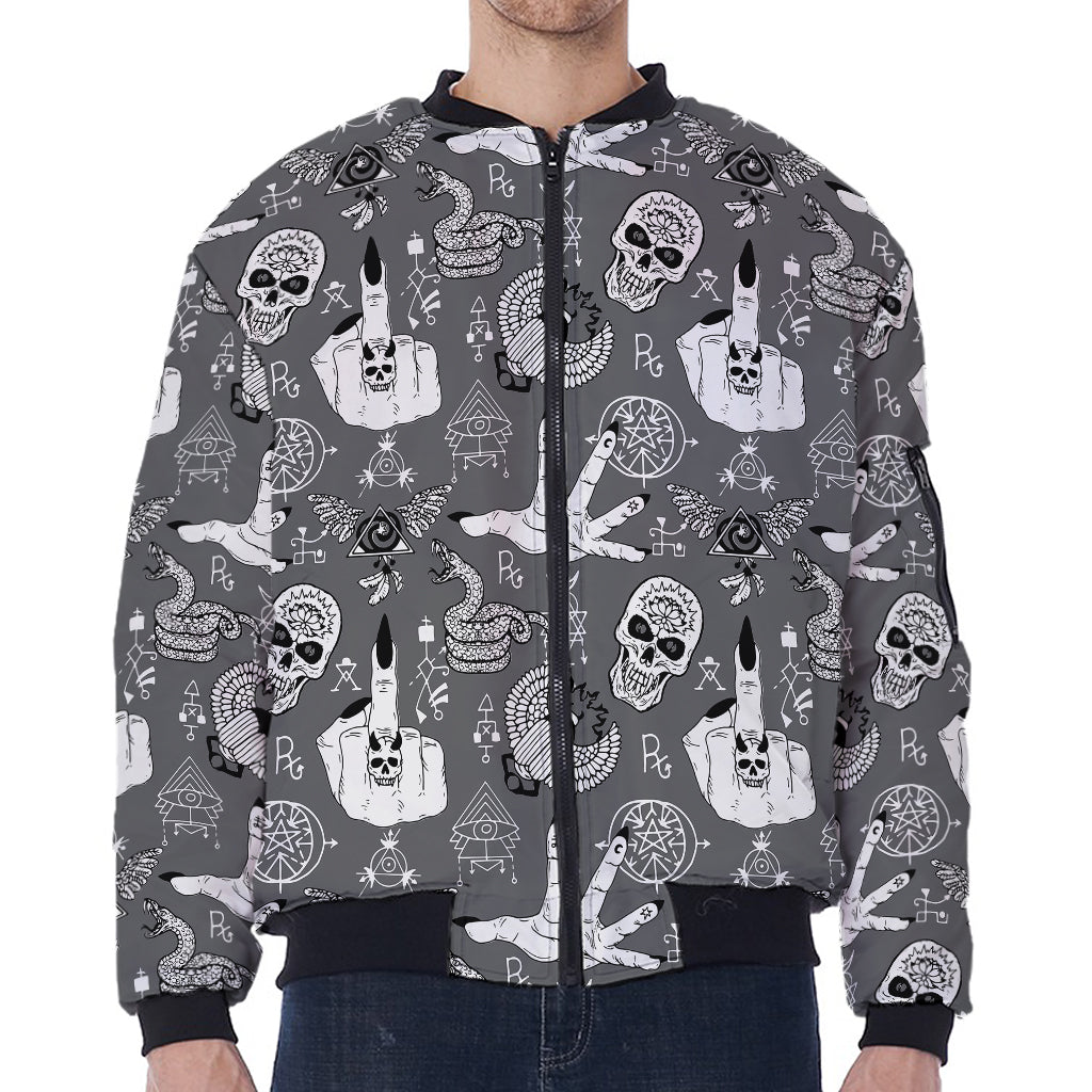 Gothic Wicca Curse Print Zip Sleeve Bomber Jacket