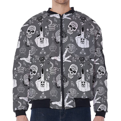 Gothic Wicca Curse Print Zip Sleeve Bomber Jacket