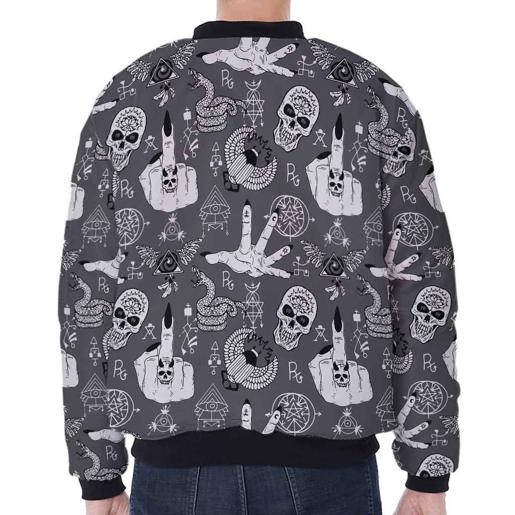 Gothic Wicca Curse Print Zip Sleeve Bomber Jacket
