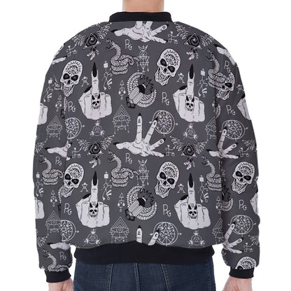 Gothic Wicca Curse Print Zip Sleeve Bomber Jacket