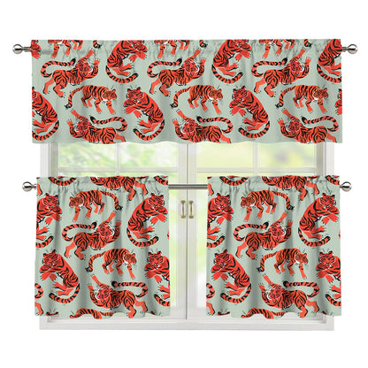 Gouache Tiger Pattern Print 3 Piece Kitchen Curtains