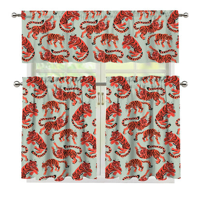 Gouache Tiger Pattern Print 3 Piece Kitchen Curtains