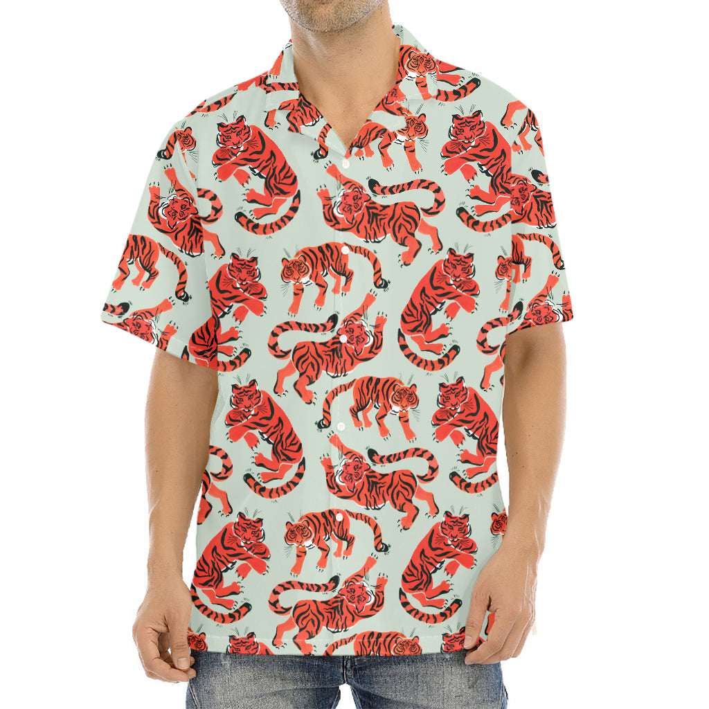 Gouache Tiger Pattern Print Aloha Shirt