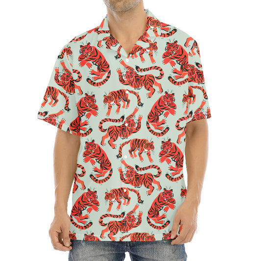 Gouache Tiger Pattern Print Aloha Shirt