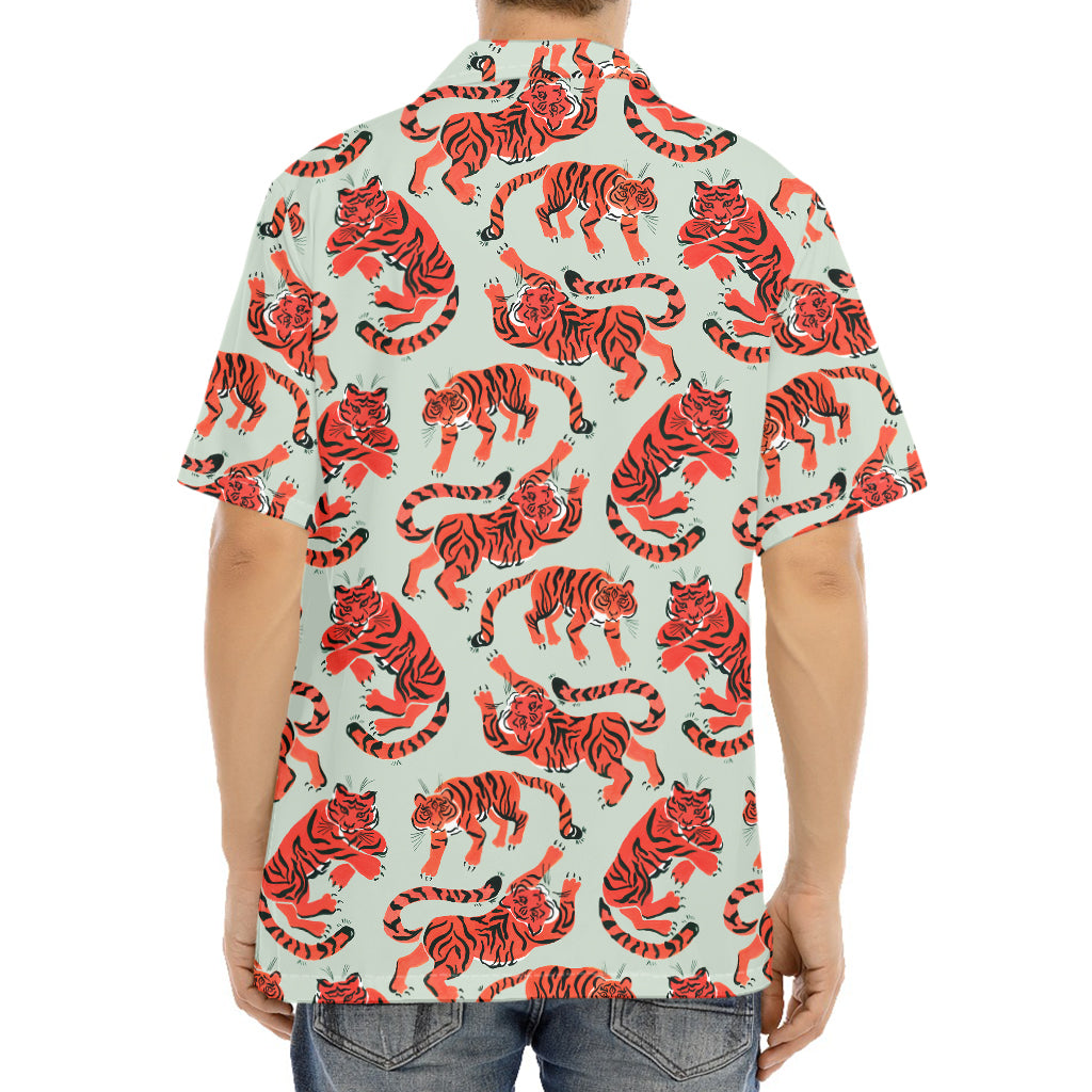 Gouache Tiger Pattern Print Aloha Shirt