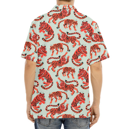 Gouache Tiger Pattern Print Aloha Shirt