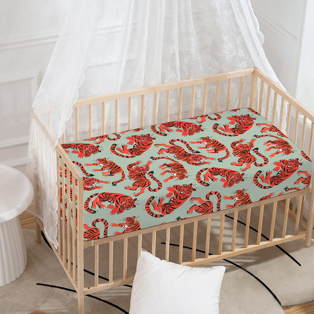 Gouache Tiger Pattern Print Baby Crib Sheet