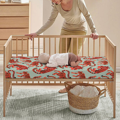 Gouache Tiger Pattern Print Baby Crib Sheet