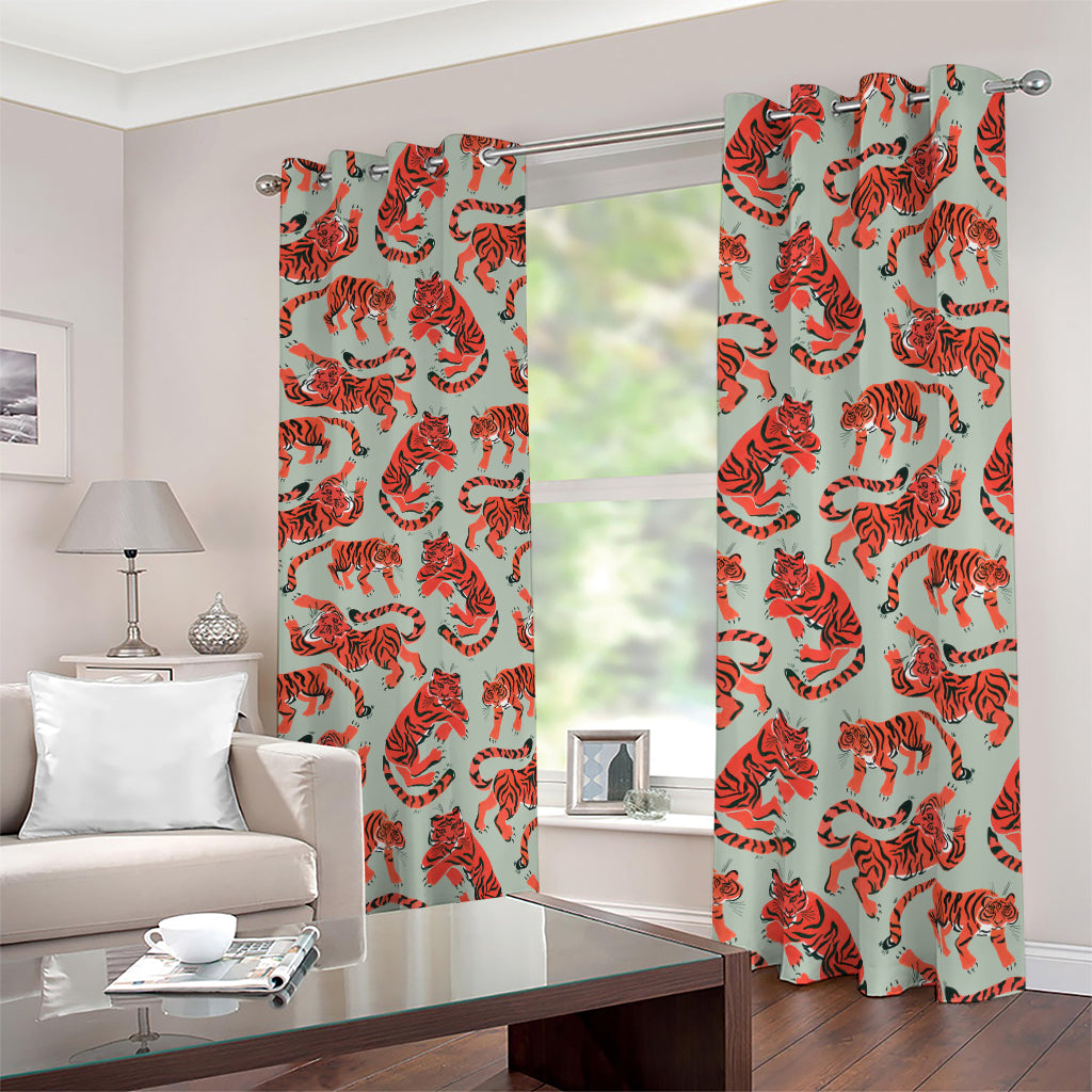 Gouache Tiger Pattern Print Blackout Grommet Curtains