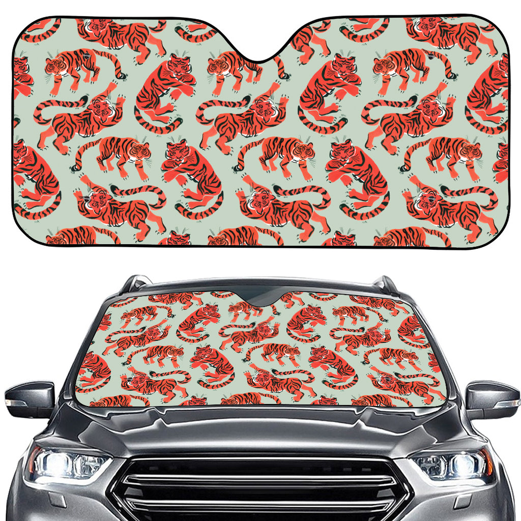 Gouache Tiger Pattern Print Car Windshield Sun Shade
