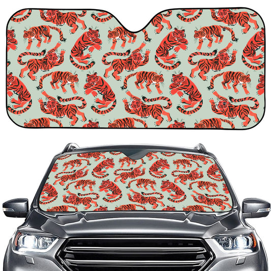 Gouache Tiger Pattern Print Car Windshield Sun Shade