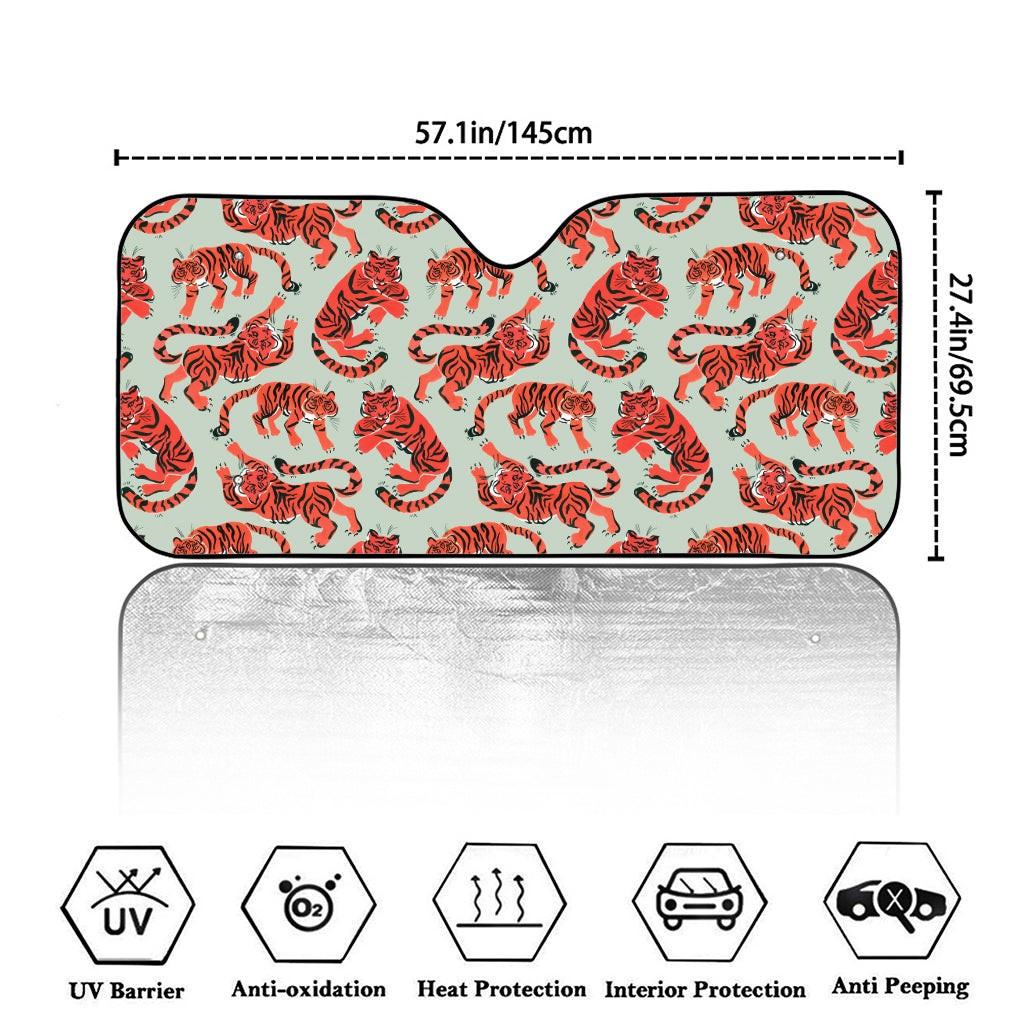Gouache Tiger Pattern Print Car Windshield Sun Shade