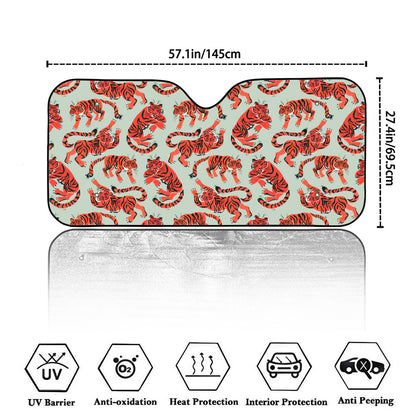 Gouache Tiger Pattern Print Car Windshield Sun Shade