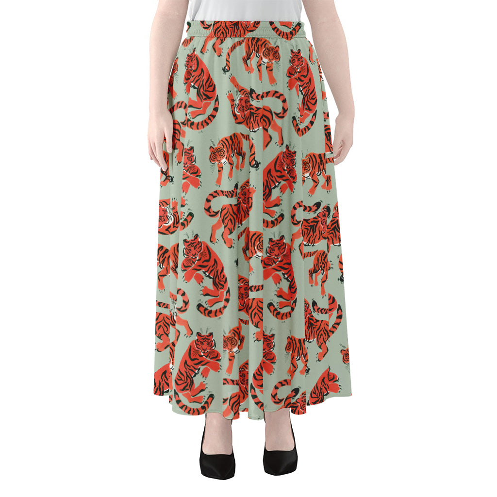 Gouache Tiger Pattern Print Chiffon Maxi Skirt