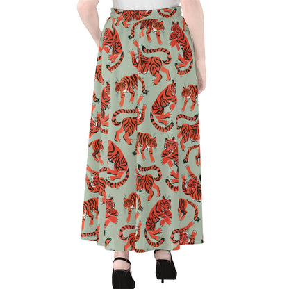 Gouache Tiger Pattern Print Chiffon Maxi Skirt
