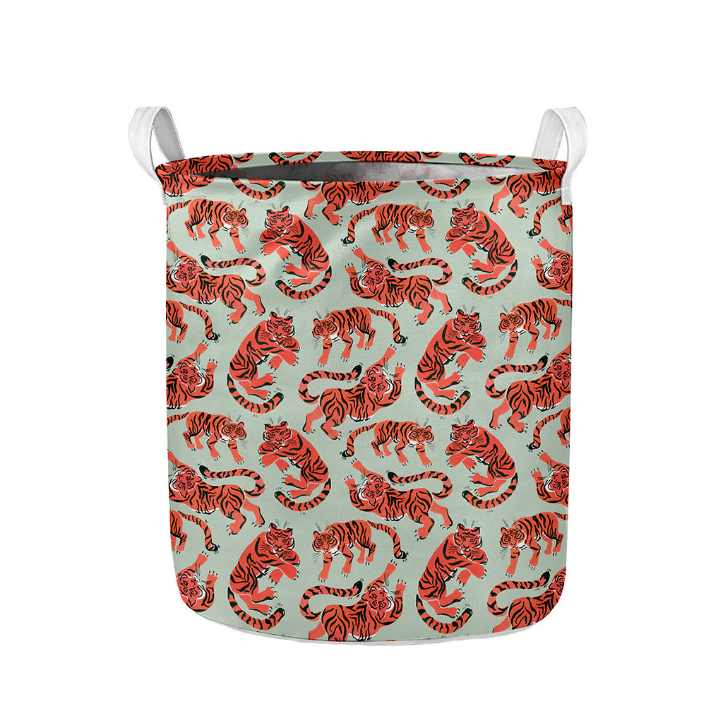 Gouache Tiger Pattern Print Collapsible Laundry Basket