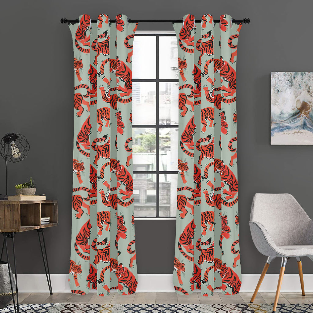 Gouache Tiger Pattern Print Curtain