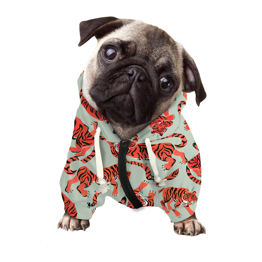 Gouache Tiger Pattern Print Dog Zip Up Hoodie