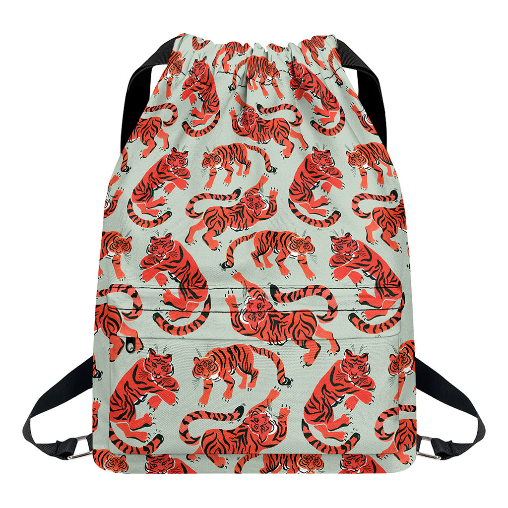 Gouache Tiger Pattern Print Drawstring Backpack