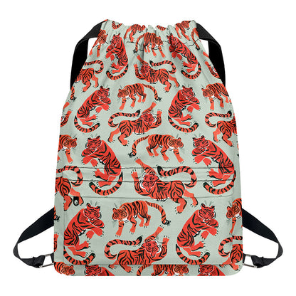 Gouache Tiger Pattern Print Drawstring Backpack