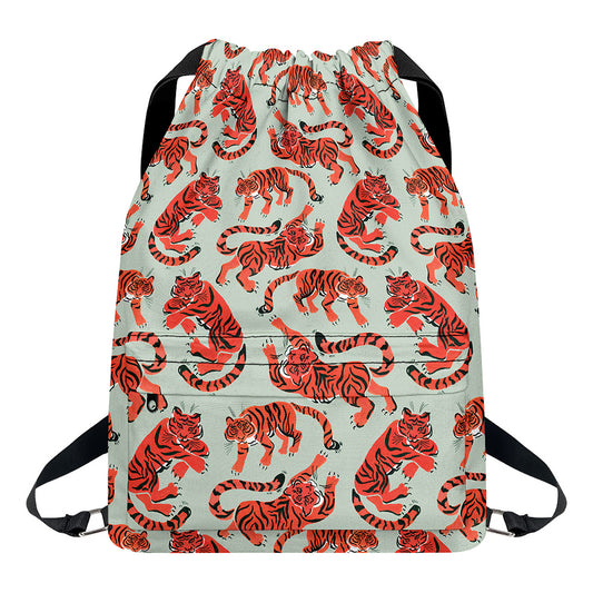 Gouache Tiger Pattern Print Drawstring Backpack
