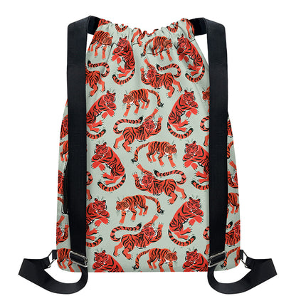 Gouache Tiger Pattern Print Drawstring Backpack
