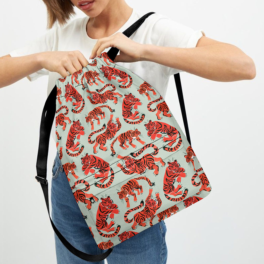 Gouache Tiger Pattern Print Drawstring Backpack