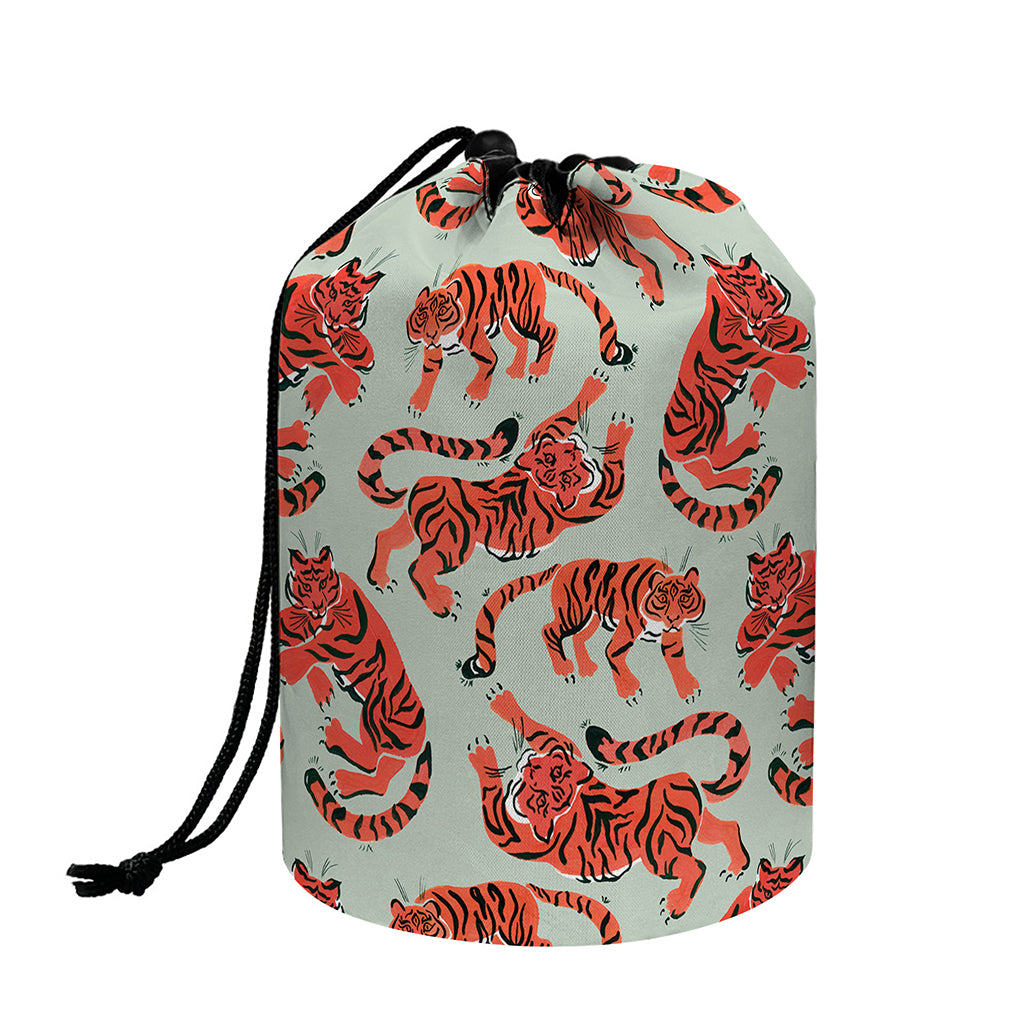 Gouache Tiger Pattern Print Drawstring Makeup Bag
