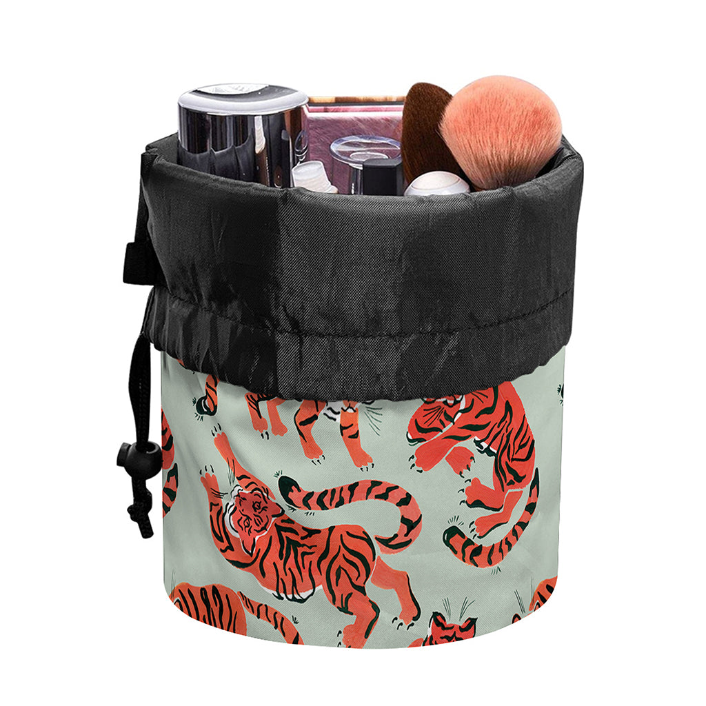 Gouache Tiger Pattern Print Drawstring Makeup Bag