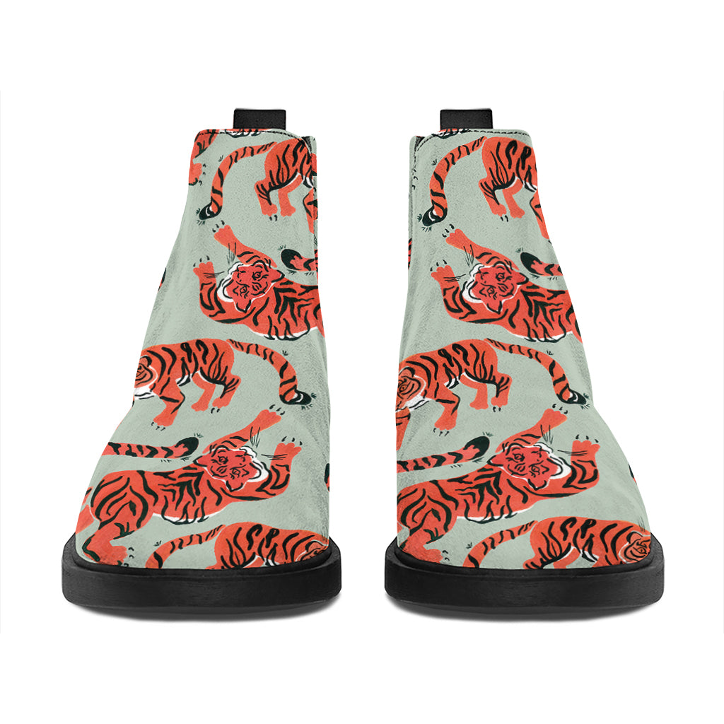 Gouache Tiger Pattern Print Flat Ankle Boots