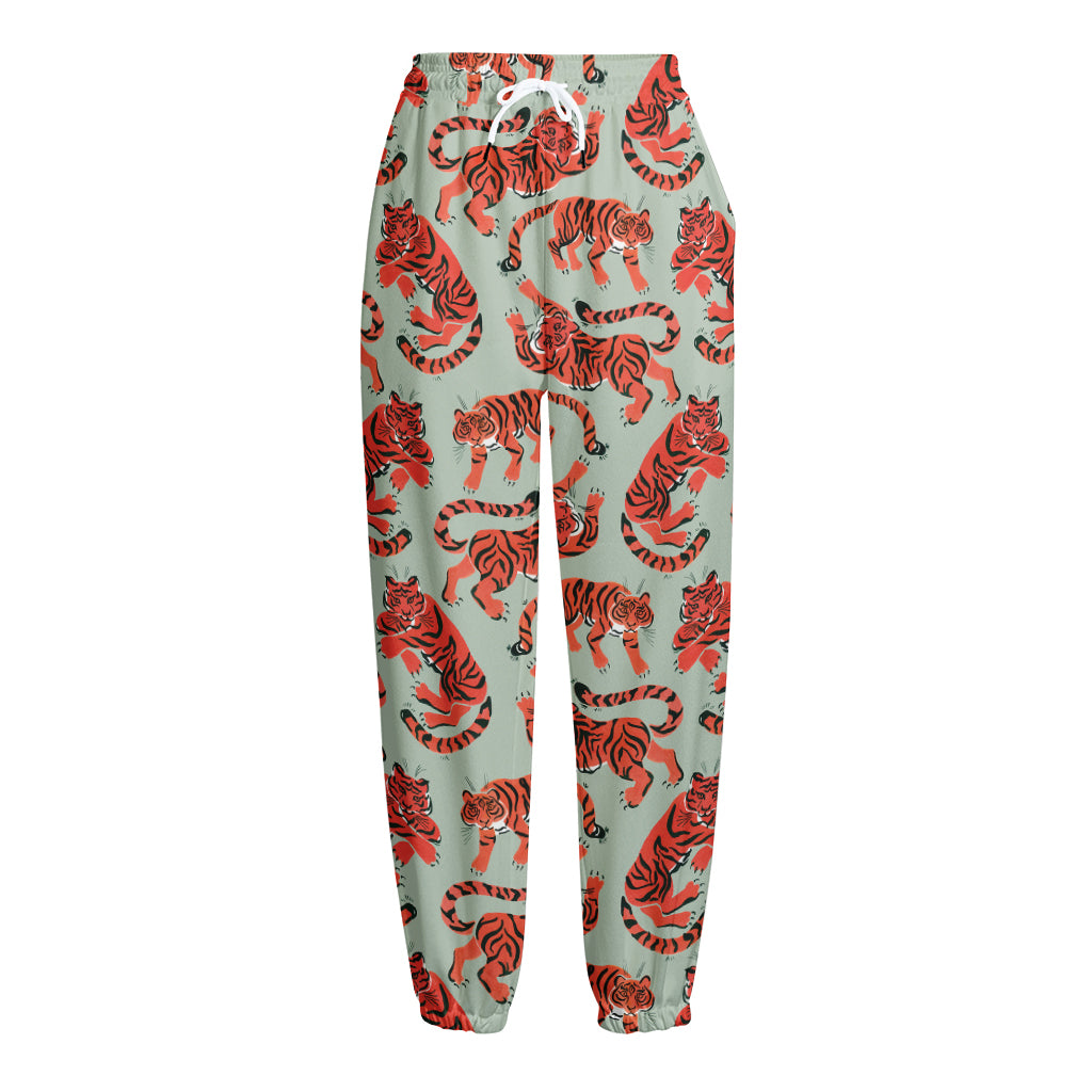 Gouache Tiger Pattern Print Fleece Lined Knit Pants