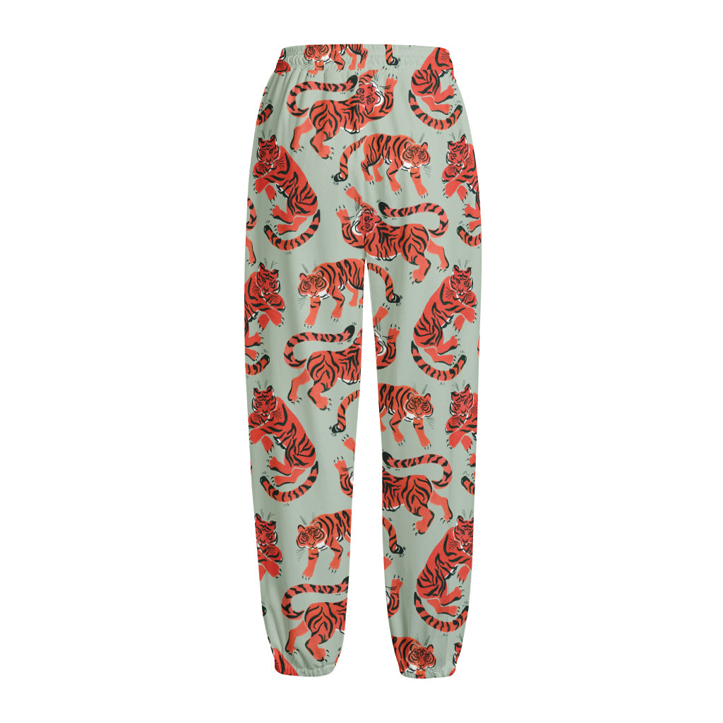 Gouache Tiger Pattern Print Fleece Lined Knit Pants
