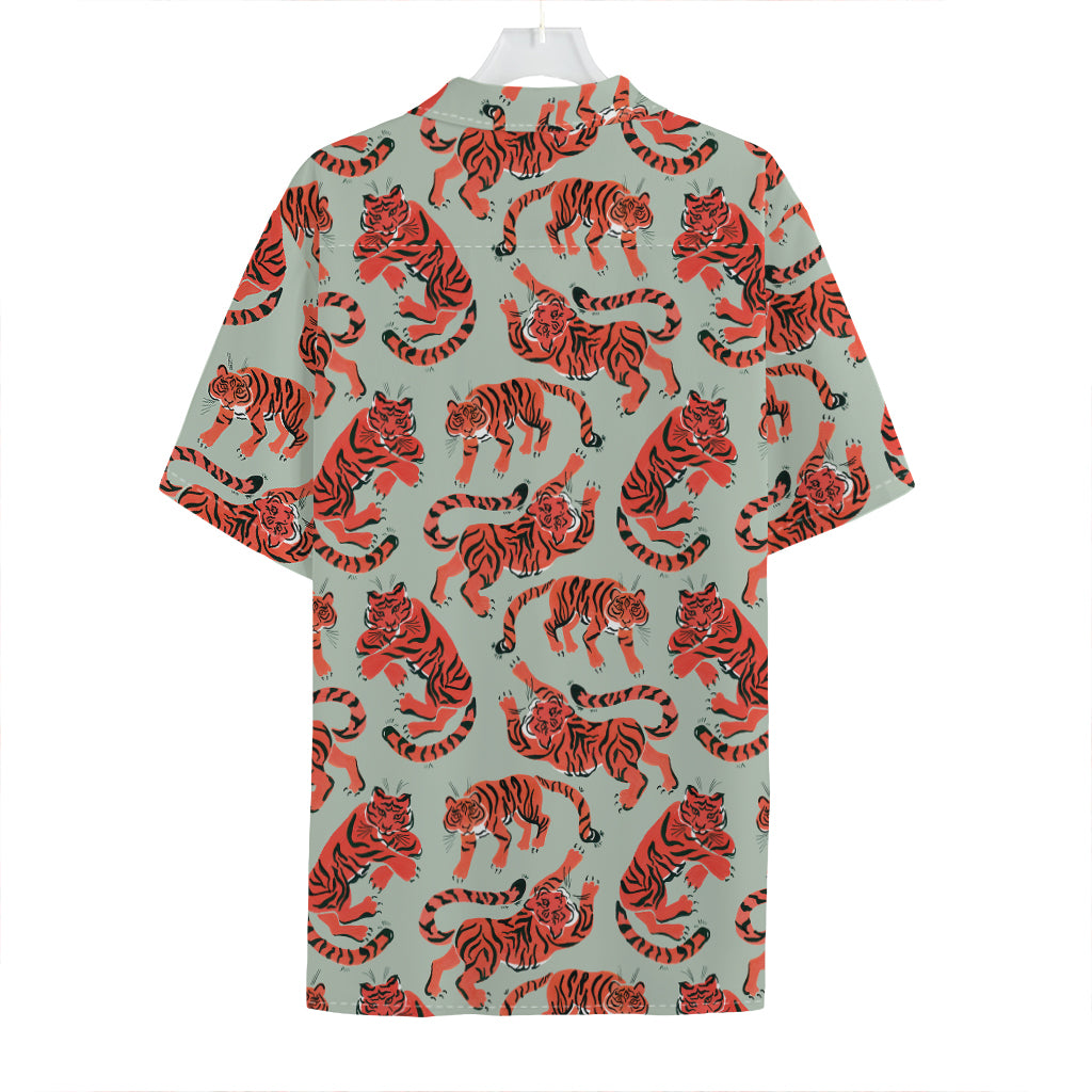 Gouache Tiger Pattern Print Hawaiian Shirt