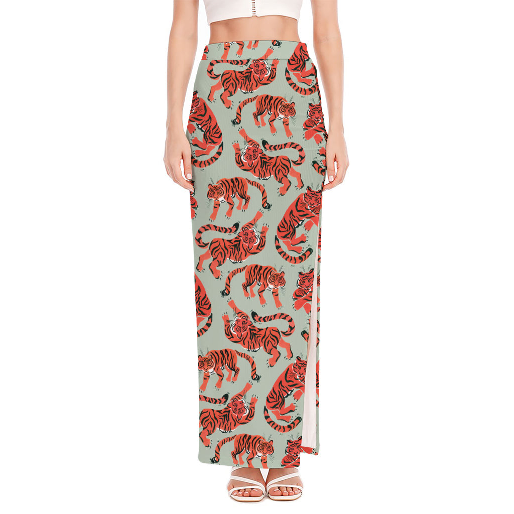 Gouache Tiger Pattern Print High Slit Maxi Skirt