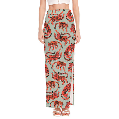 Gouache Tiger Pattern Print High Slit Maxi Skirt
