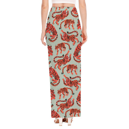 Gouache Tiger Pattern Print High Slit Maxi Skirt