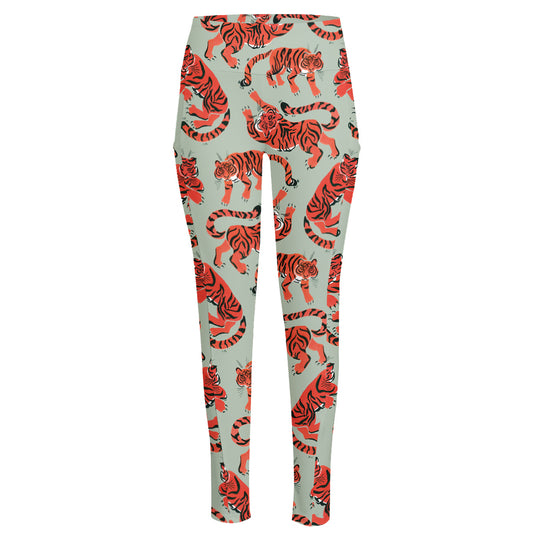 Gouache Tiger Pattern Print High-Waisted Pocket Leggings