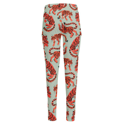 Gouache Tiger Pattern Print High-Waisted Pocket Leggings