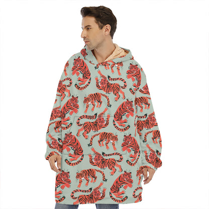 Gouache Tiger Pattern Print Hoodie Blanket