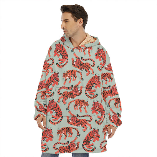 Gouache Tiger Pattern Print Hoodie Blanket