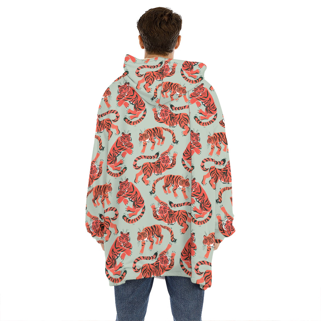 Gouache Tiger Pattern Print Hoodie Blanket