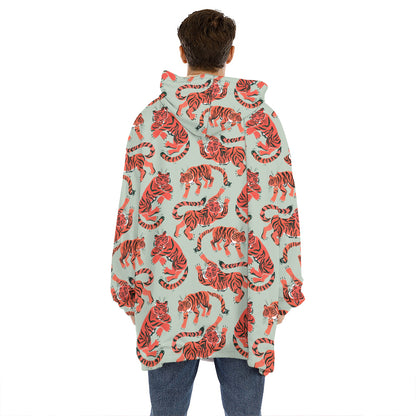 Gouache Tiger Pattern Print Hoodie Blanket