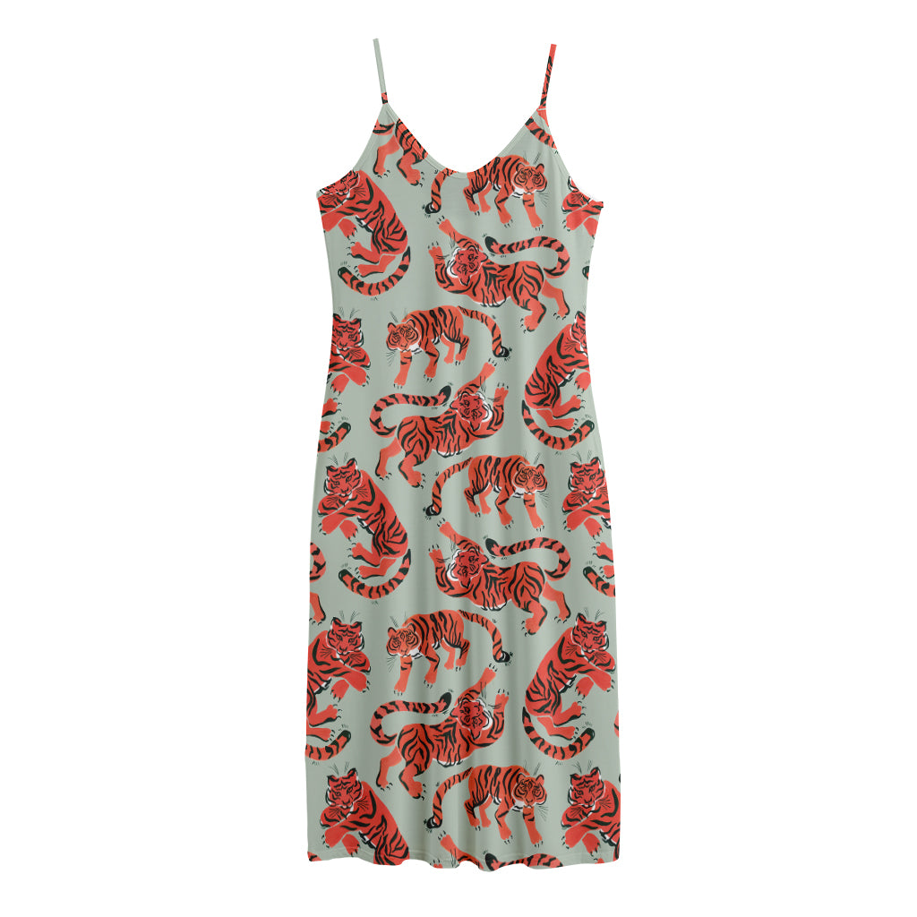 Gouache Tiger Pattern Print Jersey Midi Cami Dress