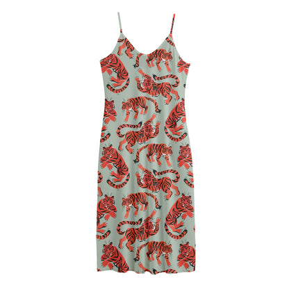 Gouache Tiger Pattern Print Jersey Midi Cami Dress