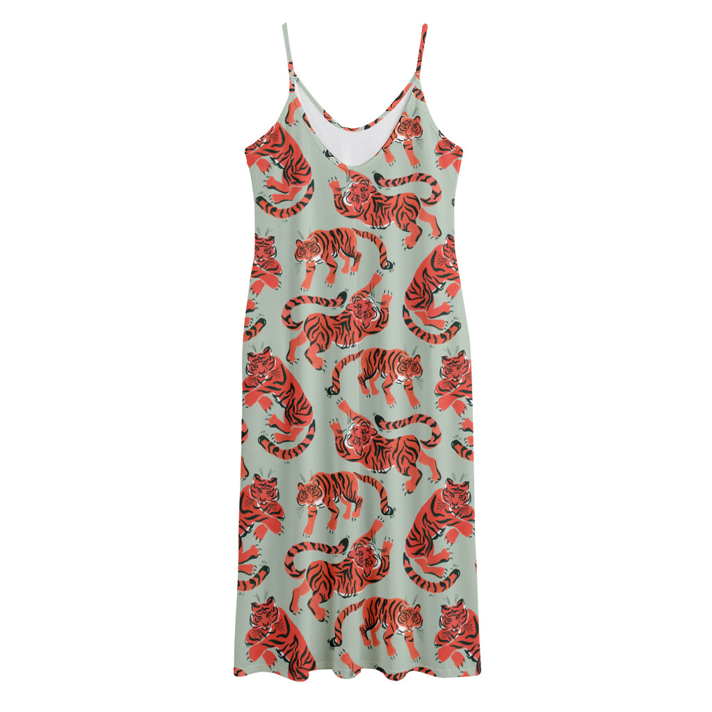 Gouache Tiger Pattern Print Jersey Midi Cami Dress